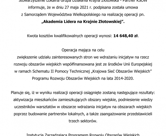 Informacja o realizacji operacji KSOW